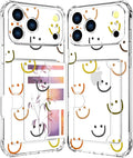 Compatible with iPhone 17 Pro Max Case Card Holder for Women Cute Design,Wallet Phone Cases Transparent Cool Kawaii Protective (Clear Smiley Face)