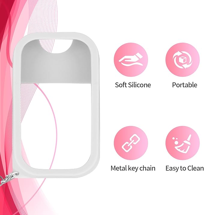 2PCS Silicone Case Compatible with Hand Sanitizer Spray, Protective Case with Keychain for Power Mist and Glow Mist 1.69fl.oz, Hand Sanitizer Spray Accessory (White & Pink)