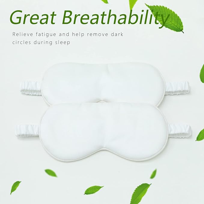 HBHLFZ Sleep Mask 2 Pack - Bamboo Viscose Fiber Sleeping Eye Mask - with Elastic Band/Headband - Comfort Sleeping Shade - for Nighttime Sleeping, Traveling & Napping（White）