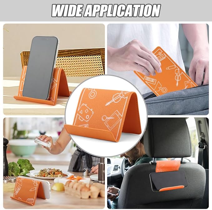 Airplane Phone Holder, Flexible Tablet Holder Plane Travel Essentials, Flex Flap Phone Stand for Flying Desk Treadmill Hotel Smartphone Mobile Devices (Orange)