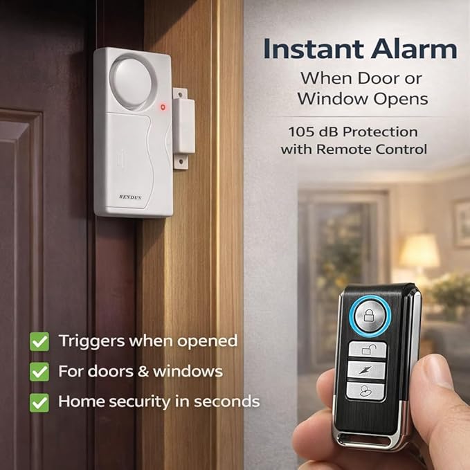 HENDUN Door Alarms When Opened with Remote, Door Bells Chimes, Door Security Sensor Pool Alarm for Kids Safety (2 Pack)