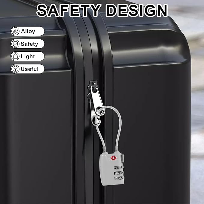 TSA Locks for Luggage TSA Approved Luggage Locks 3 Digit Combination TSA Travel Locks Portable Cable Padlocks Zinc Alloy Body Suitcase Locks for Travel Bag Suitcase Backpack Lockers,Silver