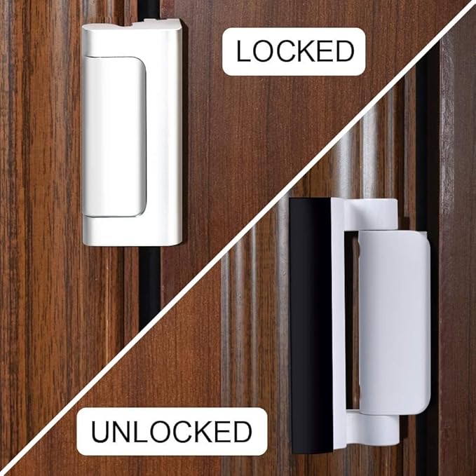 Home Security Door Reinforcement Lock - Child Proof High Security Door Lock Front Door Locks for Kids Safety Withstand 800 lbs Top Door Latch Lock Flip Door Guardian for Inward Swinging Inside Door