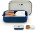 AIDIMMING Enhanced Leak Proof Travel Case with Lid, Large Silicone Container for Traveling,Shampoo Bar Holder, Soap Dish with Draining Layer, Bar Soap Caddy (Offwhite & Blue)
