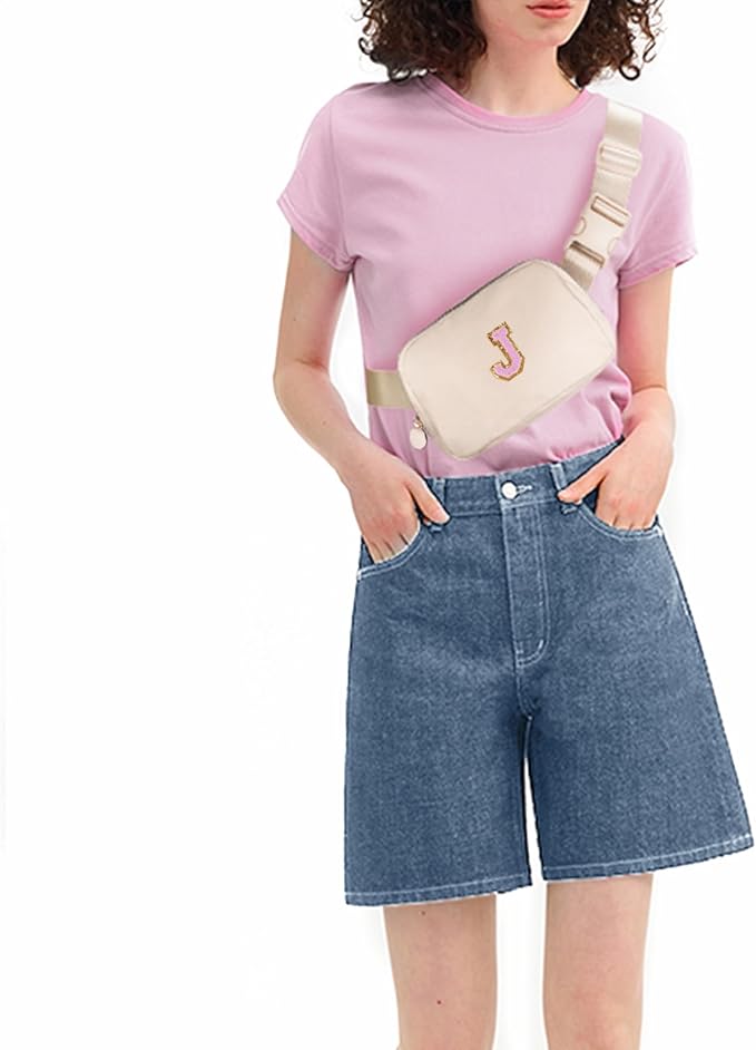 Uygafly Personalized Belt Bag for Women Girls - Fashion Mini Waist Packs with Adjustable Strap - Trendy Travel Fanny Pack Crossbody Bags with Initial Letter - Teen Gifts | Cream,J