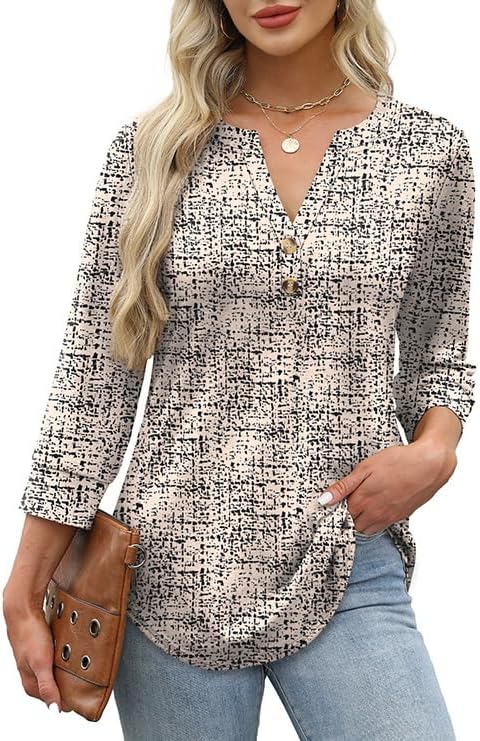 OFEEFAN Womens Tops 3/4 Sleeve Henley Shirts for Women Summer Outfits Fashion Clothing