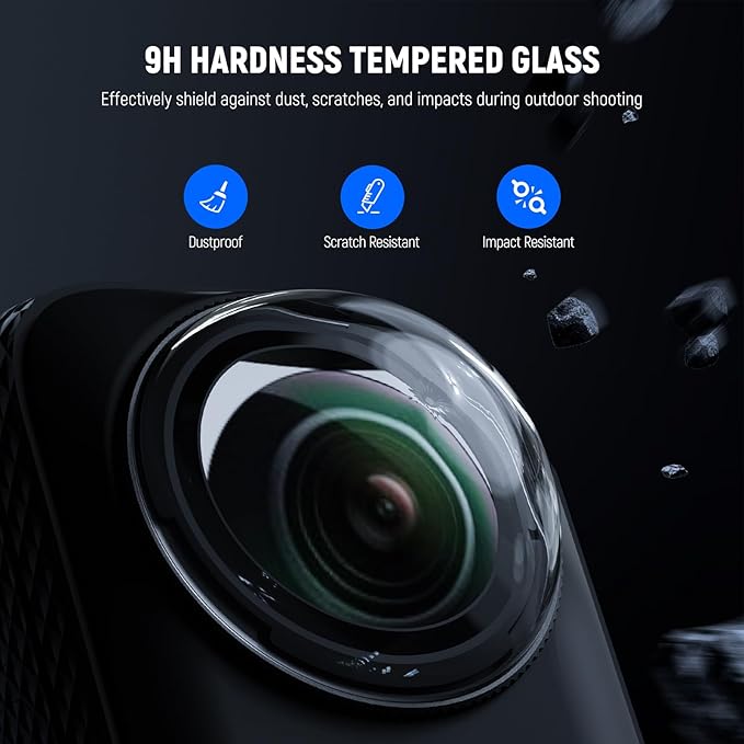 NEEWER Lens Protector Set Compatible with Insta360 X4 Action Camera (2 Pack), 9H Tempered Glass Lens Guards Accessories with Cleaning Cloth & Case, Remove Before Shooting, LPC01