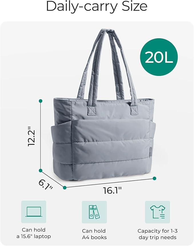 BAGSMART Tote Bag for Women, Lightweight Puffy Tote Bag with Compartments Shoulder Bag Handbag for Travel, Work, Gym | Lightweight, Puffy, Quilted, for Travel, Work
