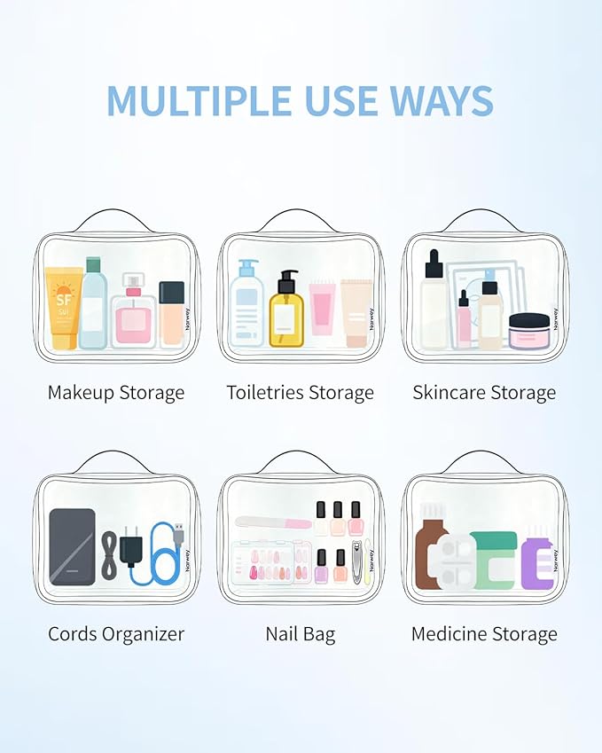 Narwey TSA Approved Clear Toiletry Bag for Travel Waterproof PVC Clear Makeup Bags, Portable Compact Cosmetic Bag Make Up Organizer, Airport Airline Quart Size Compliant Bag (Light Brown Checkerboard)