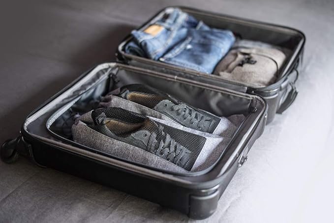 LeanTravel Shoe Bags for Travel with Breathable Mesh & Drawstring Cord Lock, Set of 6, Color Grey