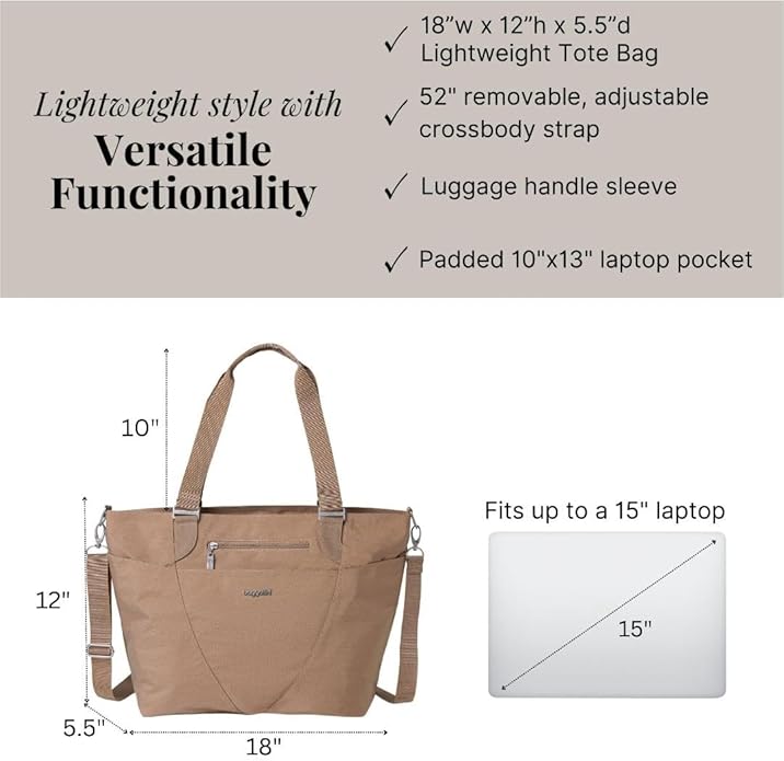 Baggallini Avenue Tote - 12x18 Laptop Tote Bag for Women - Lightweight Work Travel Carry On Bag