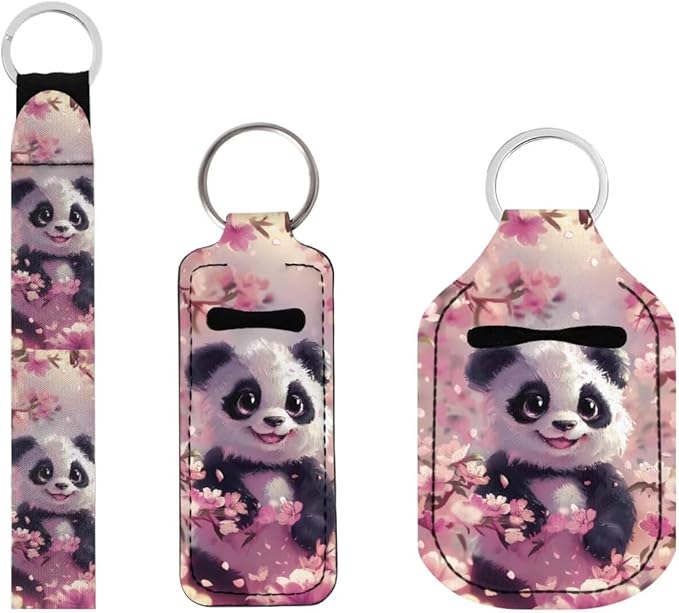 Suobstales 3Pcs Travel Bottles Keychain Holder Set,Travel Bottle Sleeves+Neoprene Chapstick Holders+Lanyard Keychain