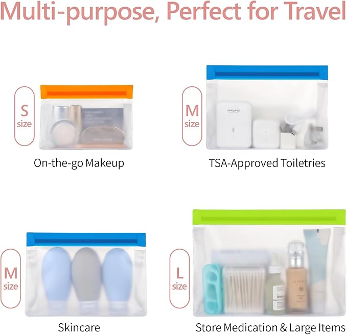 PACKISM Leakpoof Clear Travel Bags for Toiletries - Sealed TSA Approved Toiletry Bags, Reusable Semi-Transparent Clear Makeup Bag, Perfect for Travel Essentials, 1L+1M+1S, Multicolor