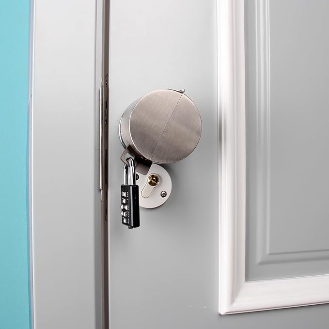 Door Knob Lock, Metal (Stainless Steel) Apply to Door Lockout Device，Prevents Turning of Door knob and Access to Keyhole, Door knob Child Proof Cover case Door Lock(with Padlock)