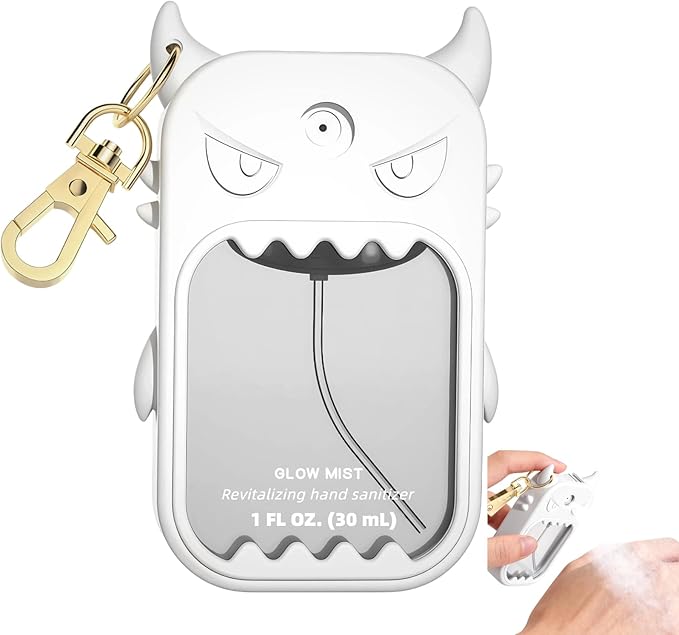 Hand Sanitizer Case Compatible with Touchland 1 Fl Oz, Cute Monster Silicone Spray Holder with Keychain for Bags, White
