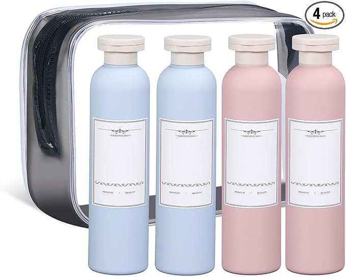 ASEVAT 8.8 oz Plastic Travel Refillable Shampoo Bottles, Empty Squeeze Bottles with Flip Cap, Travel Containers for Shampoo and Conditioner (4 Pcs)