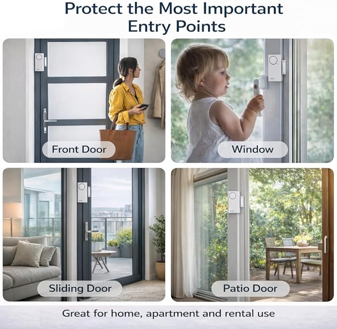 HENDUN Door Alarms When Opened with Remote, Door Bells Chimes, Door Security Sensor Pool Alarm for Kids Safety (2 Pack)