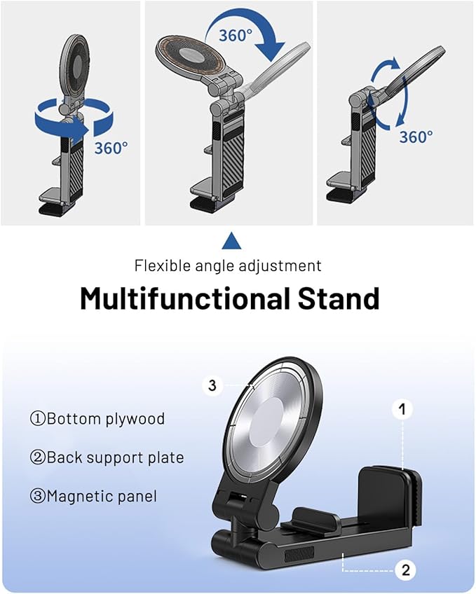 JINSERTA Magnetic Airplane Phone Holder, Travel Essentials Phone Mount for Desk with Multi-Directional 360 Degree Rotation,Travel Accessories Must Haves Phone Holder for Flying,Table or Outdoor
