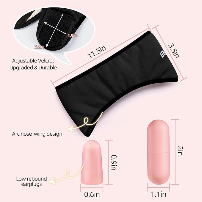 Sleep Mask & Earmuffs for Sleep - 2 in 1 Eye & Ear Mask, Comfortable & Soft for Side Sleepers (Black)