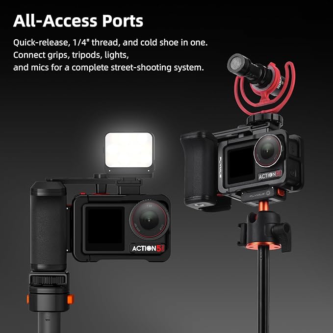 Grip Kit for DJI Action 5 Pro 4 3 (with Cage), Handle Holder Bundle Expansion Mount with Shutter Button, Quick Release Adapter, Cold Shoe for DJI Osmo Action 5 Pro 4 3 Accessories