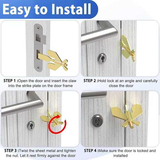 Adjustable Portable Door Lock, Hotel Door Locks for Travelers Security, Prevent Unauthorized Entry, for Home, Travel, Hotels, Apartments (Gold)