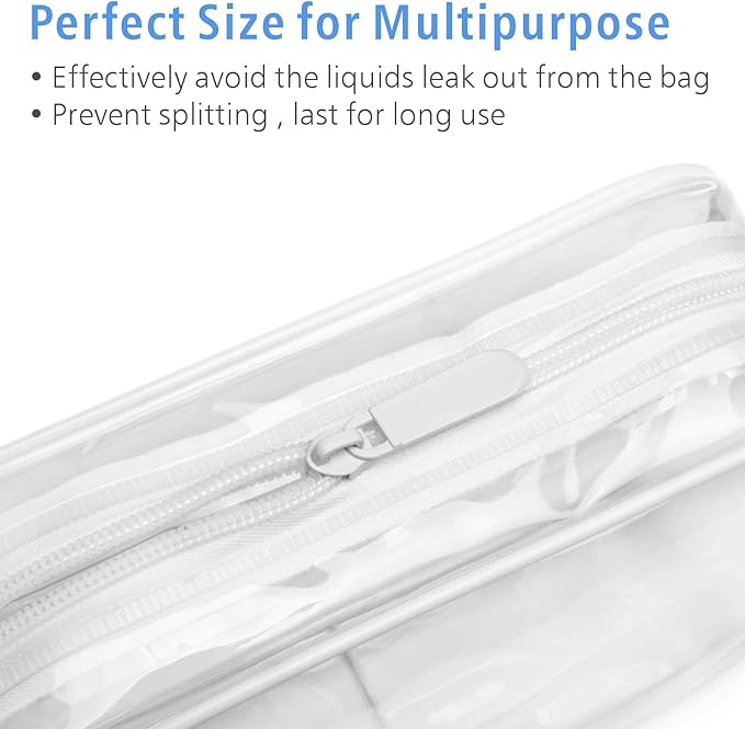 PACKISM TSA Approved Toiletry Bag 5 Medium - Quart Size Clear Makeup Bag for Carry On, Airport Security Compliant Clear Travel bag for Toiletries with Reinforced Seams, Blue Pink White Yellow Purple