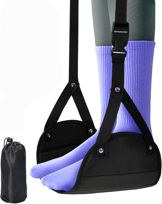 Airplane Travel-Essentials,1-PackAirplane Foot Hammock with Memory Foam,Portable Length Adjustable Relax Your Feet,Provides Relaxation and Comfortable for Long Flight