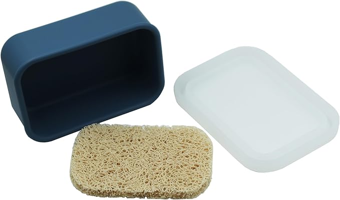 Silicone Travel Soap Case,Portable Soap Box with Draining Layer for Shower,Bathroom,Camping,Hiking,Gym (Navy Blue)