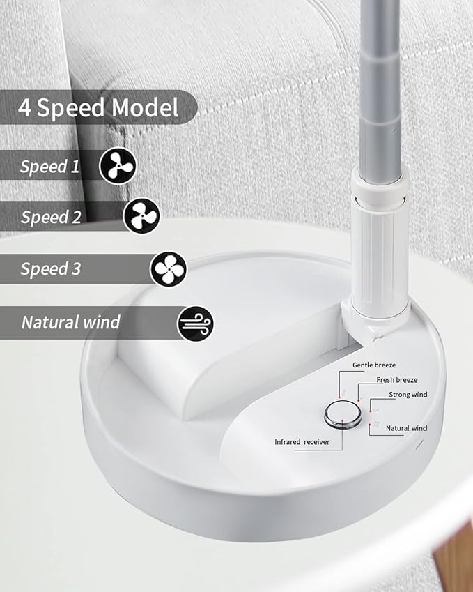 UN UNITEDTIME Desk and table fan, Foldable Fans Portable Travel Fan Battery Operated or USB Powered,Adjustable Height,My Foldaway fan with remote Control Timer 4 Speed Settings (White)
