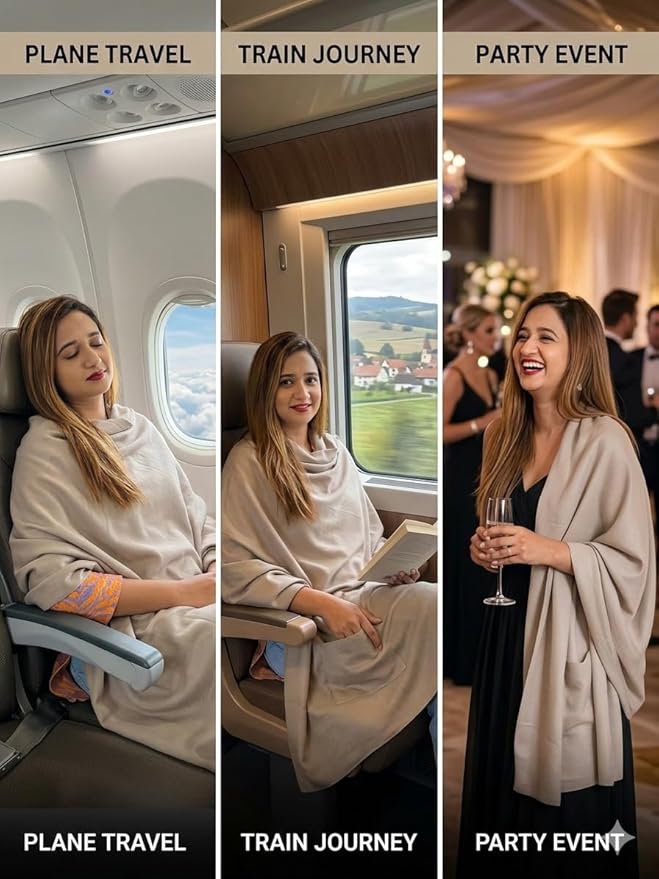 Wayfarer Shawl with Pouch | Voyagers Comfort Set with Luxury Travel Scarf, Eye Mask, Satin Scrunchies & Travel Pouch