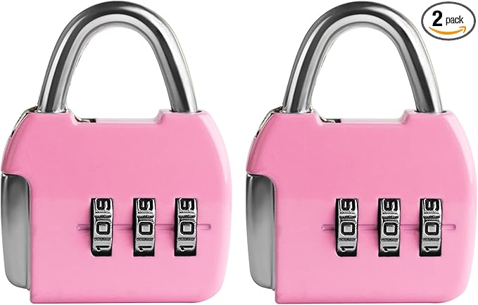 Small Combo Lock, 3 Digit Padlock Combination, Travel Luggage Locks, Portable Small Locker Lock with Code for Suitcase, Bag, Tool Box, Backpack Zipper, Diary (Pink+Pink, 2-Pack)