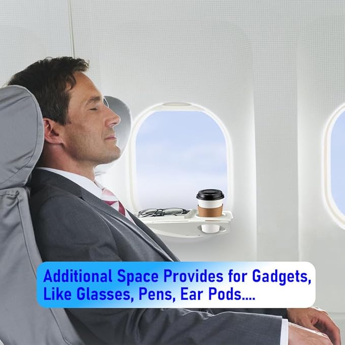 Airplane Window Organizer, Plane Window Drink Gadget Cup Holder, Long Flight Essentials Accessories, Airline Seat Organization Station for Phone and Gadgets [U.S Patent Pending] (White)