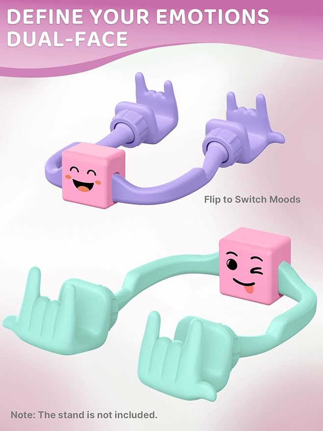 Stocking Stuffers for Teen Boys Cell Phone Stand: 2Pack Purple Green Rock Gesture Phone Stand for Desk with 2Pack Dual Yellow&Pink Mood Cube Gifts for Christmas Adults Men Cool Gadgets Cute Thing