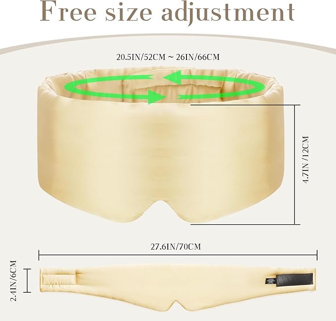 SECZIPE 100% Mulberry Silk Sleep Mask Eye Mask for Women Man with Adjustable Band, for Side Sleeper Blackout Sleep Mask for Travel Rest and Office (Gold)