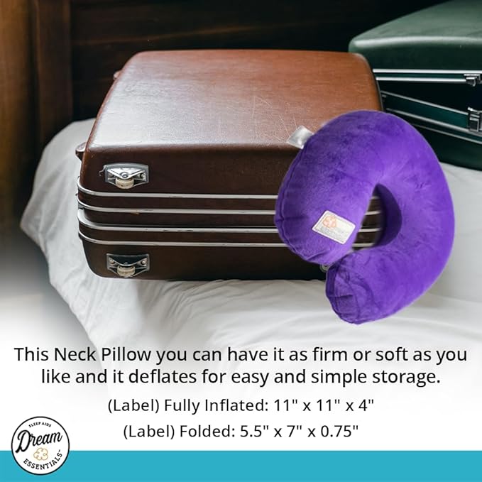 Wild Essentials Inflatable Travel Neck Pillow, U-Shape with Washable Soft Cover (Purple)