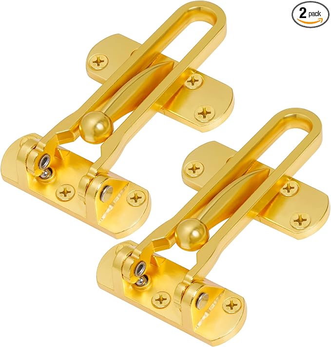Topbuti Home Security Door Lock, 2 Pack Latch Guard Clasp Front Door Locks for Kids, Home Reinforcement Lock for Swing-in Doors, Hotel Door Latches, Thicken Solid Aluminium Alloy (Brass)