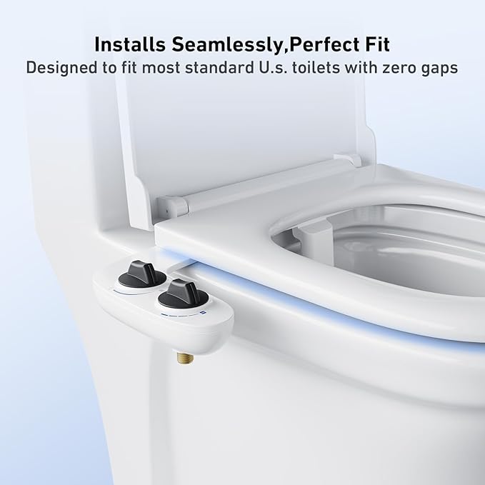 Toilet Bidet Attachment, Non-Electric Dual Nozzle (Feminine/Bidet Wash), Self-Cleaning Fresh Cold Water Sprayer Bidets for Toilets with Adjustable Water Pressure (Dual Knob, Black)