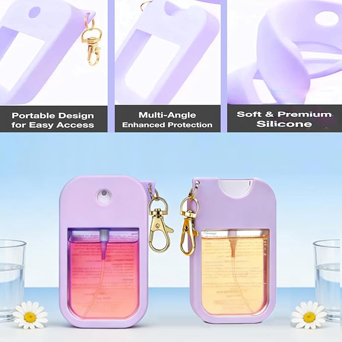 Hand Sanitizer Spray Case for Touchland,Silicone Touchland Case Keychain Hand Sanitizer Spray Holder Compatible with Touchland Power Mist and Glow Mist 1 FL Oz/30ml-Purple