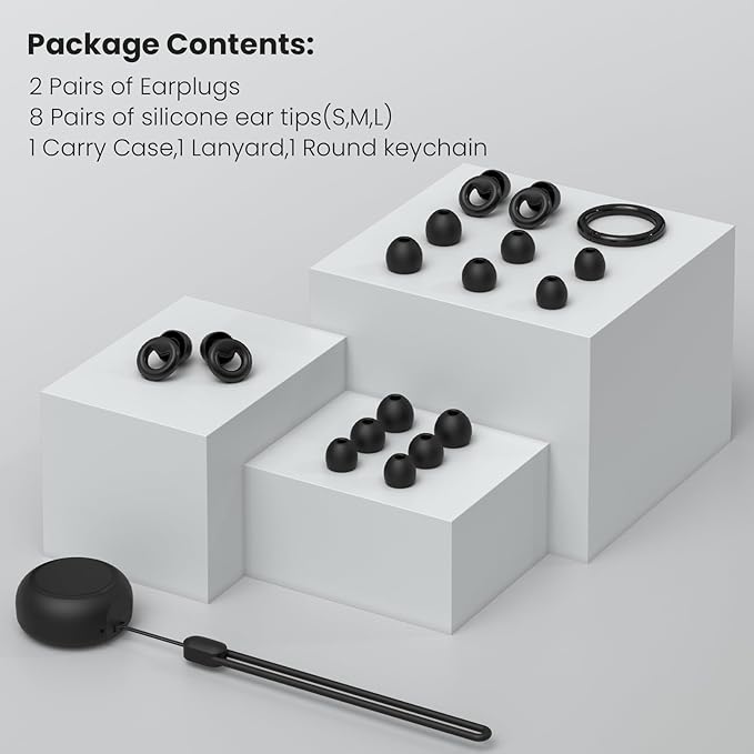 JUSTRVN Ear Plugs for Sleeping,2 Pairs of Stylish Reusable Noise Reduction Earplugs with 8 Pairs Tips & case,Hearing Protection Earplugs for Concert,Travel,Work,Live Events - 25dB-30dB