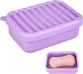 Silicone Leak-Proof Travel Soap Case, Portable Soap Container with Removable Draining Pad, Shatter-Proof Soap Holder for Travel, Gym, Camping, Bathroom(Light Purple)