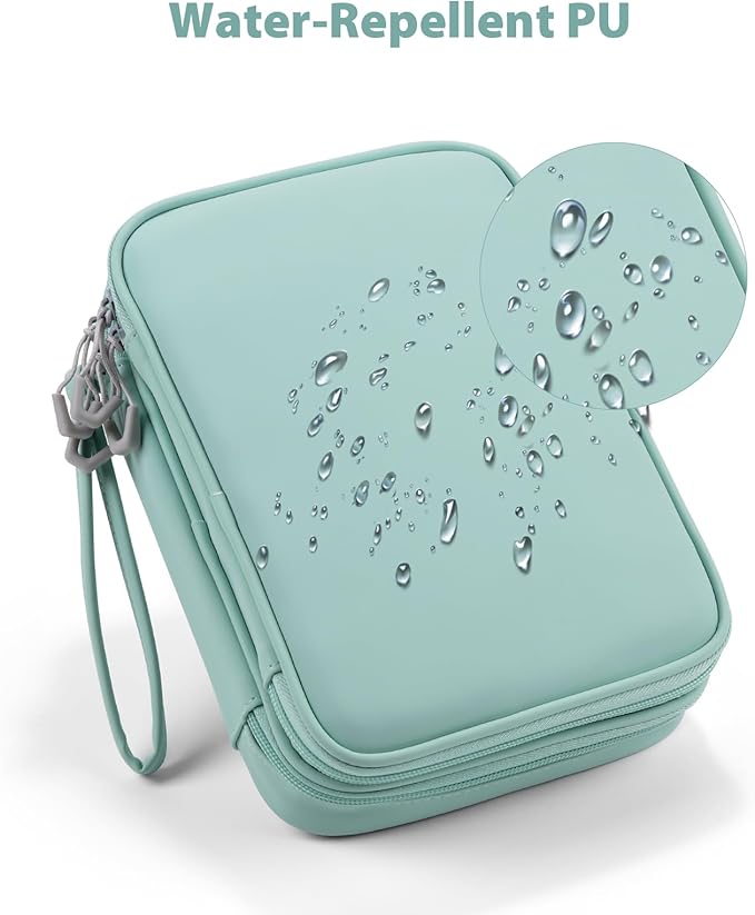 Bevegekos Tablet Accessories Case Bag, Travel Large Electronics Organizer for Chargers & Cords, Cables, 7.9 Inch Tablet, Airplane Essentials, 2 Layers (Mint Green)