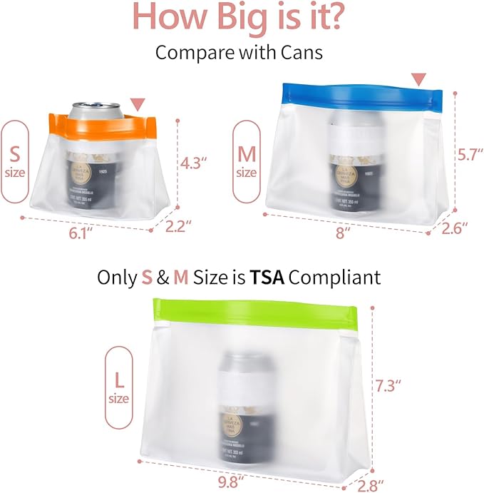 PACKISM Leakpoof Clear Travel Bags for Toiletries - Sealed TSA Approved Toiletry Bags, Reusable Semi-Transparent Clear Makeup Bag, Perfect for Travel Essentials, 1L+1M+1S, Multicolor