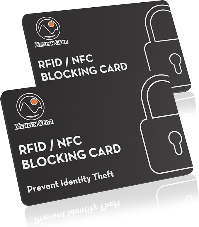 RFID Blocking Card with Advanced Signal Blocking Technology - Contactless Card Protector with Build-In Chip for NFC Blocking- Slim Design Fits Simply into Your Wallets & Purses - 2 PACK
