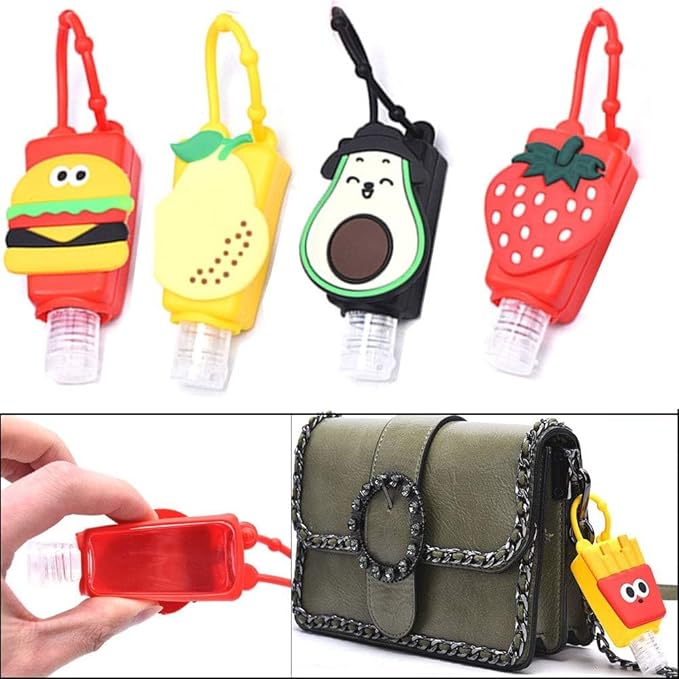 Strawberry Empty Travel Hand Sanitizer Bottle, Silicone Sleeve Refillable Empty Squeeze Leakproof Flip Cap Keychain, Hand Soap Holder Cosmetic Containers, Refillable Portable Travel Containers