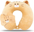 Kids Neck Pillow for Travel with Sleep Eye Mask, Cute Travel Neck Pillow, Memory Foam Flight Sleeping Headrest Pillow for Boys & Girls, Airplane, Train, Car, Home Use - Ginger Cat