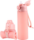 TakeToday Collapsible Water Bottles 21oz (600mL), Foldable Platinum Silicone Travel Water Bottle with Straw & Carry Strap, Leak-Resistant Screw Lid, Wide Mouth, BPA-Free for Hiking, Camping, Travel