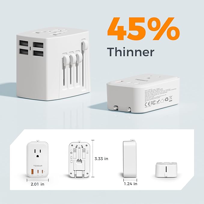 TESSAN Universal Travel Adapter PD 20W, International Power Adapter with 2 USB C 1 USB A Charging Ports, Worldwide Power Outlet Travel Essentials for US to EU UK AUS Scotland (Type C G A I), White