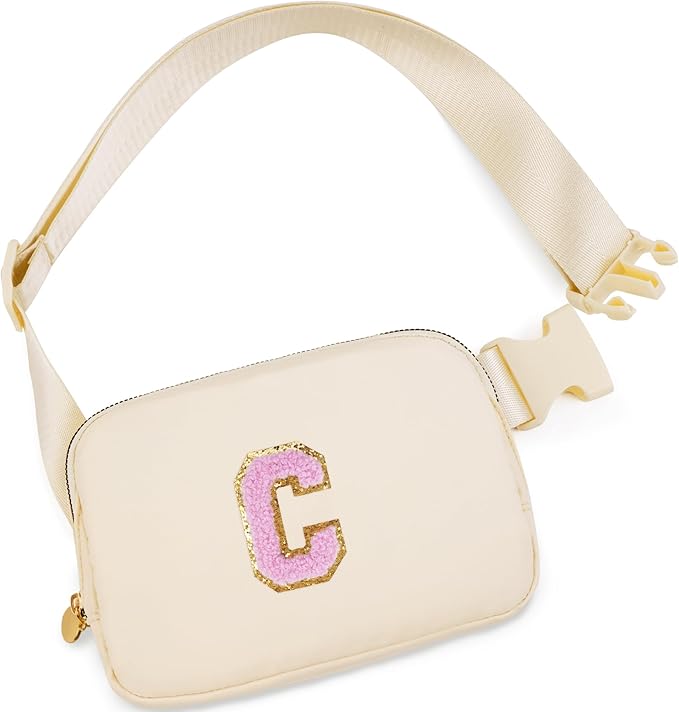Uygafly Belt Bag Fanny Pack Crossbody Bags with Initials Letter Patch Cute Stuff Birthday Gifts for Teenager Girls Trendy Stuff for Teens | Khaki,C