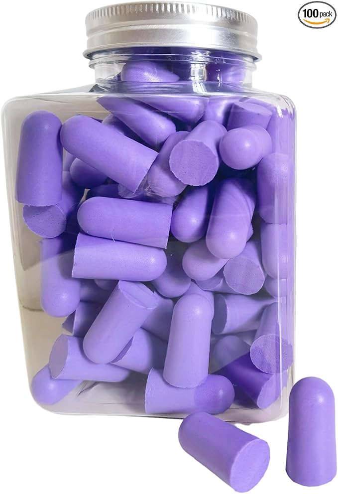 Fan Wu Soft Foam Earplugs 50 Pairs – 32dB Noise Reduction for Sleeping, Travel & Work | Slow Rebound Comfort Fit | Latex-Free Hearing Protection | Purple | Standard Size