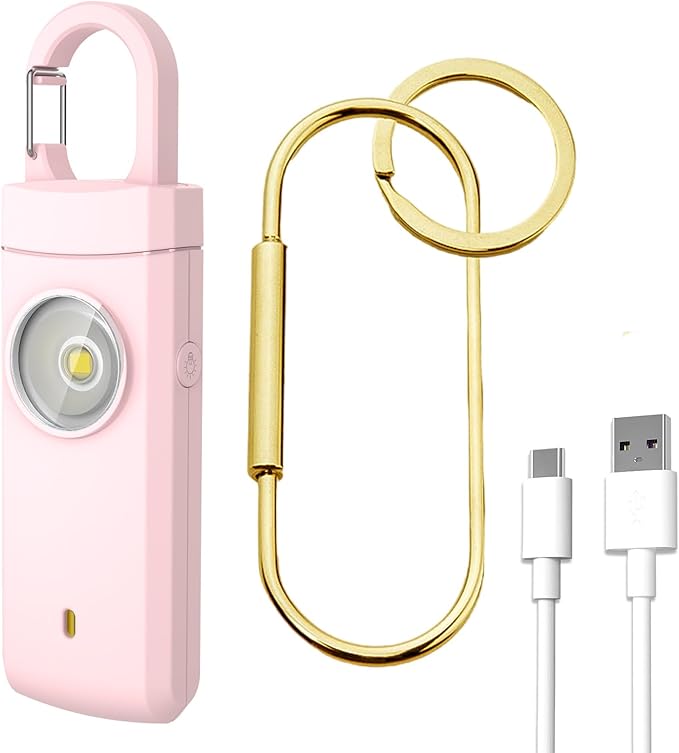Personal Safety Alarm, 130dB Rechargeable Self Defense Siren with LED Strobe Light, USB-C Emergency Keychain Alarm for Women Kids Elderly (Pink)